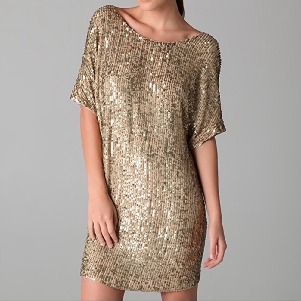 Vince new beaded sequins gold metallic shift mini dress